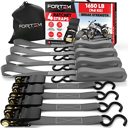 FORTEM Spanngurte - 748 kg Bruchfestigkeit, 4 x 4,57 m Mit Ratsche - 4 Weiche Zurrschlaufen, Zurrgurte Mit Haken Aus Beschichtetem Metall - Gummigriffe - Tasche