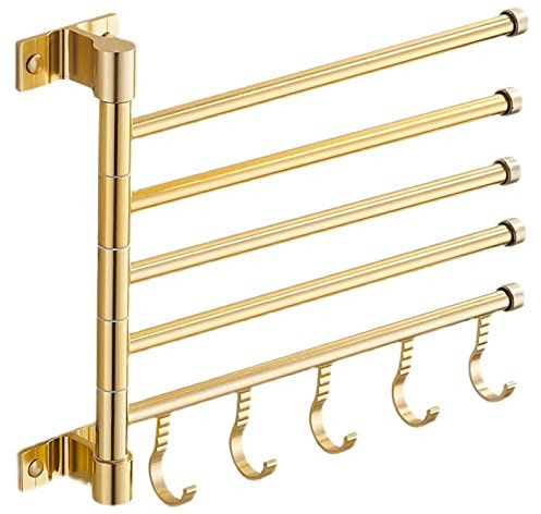 Ksunun Handtuchhalter Wand, Handtuchstange Wandmontage Mit 5 Stangen, 180° Drehbaren Badetuchhalter, HandtuchstäNder Gold Aus Weltraum Aluminium, Bad Handtuchhaltern FüR Bad, KüChe Und Garderobe