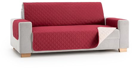 MAXIFUNDAS - Housse de Canapé Rembourrée Réversible 3 Places - Extra Douce Rouge/Beige - Protection avec Bandes de Maintien - Modèle de Canapé