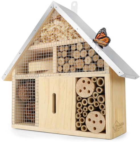 WILDLIFE HOME Casetta per insetti naturale e resistente alle intemperie, in legno naturale per api, api selvatiche, coccinelle e farfalle, aiuole e nidificazione da appendere