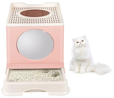 Bandeja de Arena para Gatos, Gran Casa de Baño Plegable para Gatos con Tapa, Bandeja de Cajón y Pala de Arena, Portátil, Inodoro para Gatos con Tapa (CP384838_03)