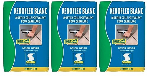 Mortier Colle Polyvalent pour Carrelage Kedoflex Blanc Semin, Intérieur/Extérieur, sac de 25 kg lot de 3