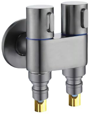 Wand Wasserhahn Ultrakurzes Dreieckiges Ventil Mit Vollkupfergehäuse Für Waschmaschinenhahn Zu Hause 1/2-Zoll-Automatische Wasserstopp-Düsenschnalle Um Platz Zu Sparen Grau + 2 Wasserstoppventile
