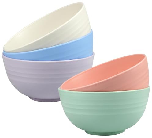 YunBey Ciotola Colazione 5 Pezzi Ciotola Insalata Grande in Plastica Riutilizzabile e Infrangibile Bowl Colazione per Insalata Zuppa Cereali, per Bambini e Adulti