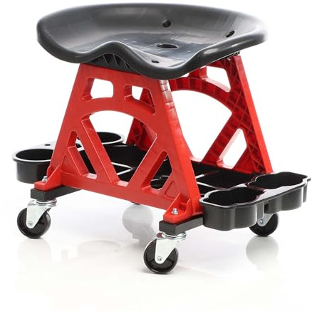 XPOtool Siège roulant - Chariot d'atelier - Charge maximale : 150 kg - Siège d'atelier rotatif à 360° - Avec plateau à outils