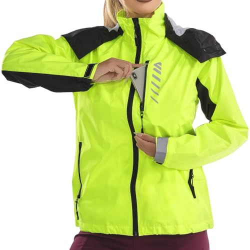 Lo.gas Veste de Cyclisme Femme,Veste de Vélo Femme Imperméable 10,000mmH20 et Respirant avec Réfléchissante et Capuche