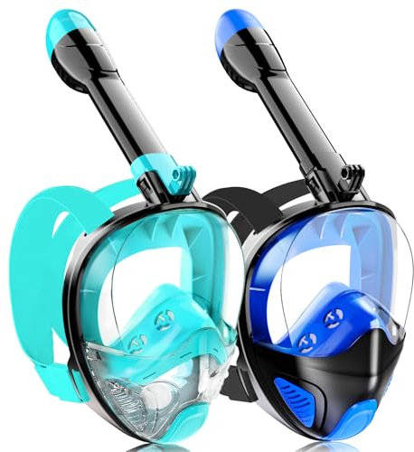 Tauchmaske Schnorchelmaske Erwachsene Jugendliche,180-Grad-Sicht Tauchmasken Anti-Leck Anti-Fog Schnorchelset Vollgesichtsmaske Taucherbrille zum Schnorcheln (Dark Green+Dark Blue)
