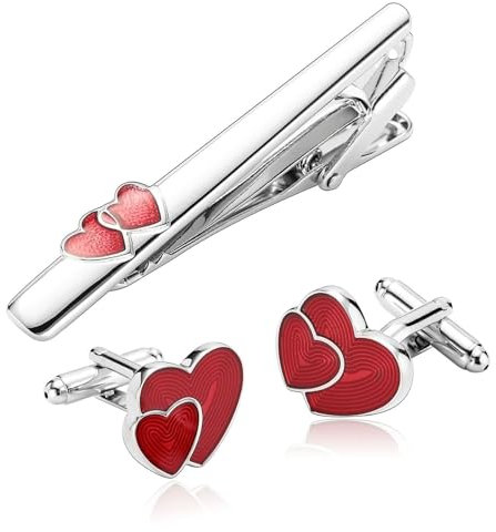 Manschettenknöpfe Krawattennadel Set, Manschettenknöpfe Herren Rot Herz Edelstahl Hemd Anzug Damen Schmuck für Geburtstag Hochzeit
