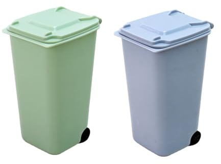 Wisafory 2 Stück Tischmülleimer Mini Mülleimer Tisch Mülltonne Desktop Mülleimer Plastik Abfalleimer Tischabfalleimer mit Schwingdeckel und Räder Schreibtisch Organizer Blau+Grün