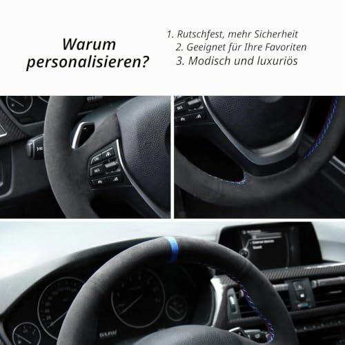 Handgenähte Alcantara-Lenkradhülle, kompatibel mit BMW M Sport F20 F21 F22 F23 F30 F31 F32 F33 F34 F36
