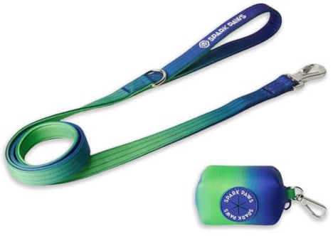 Spark Paws Premium Hundeleine und Kotbeutel-Set, robuster Haken aus Legierung für stark ziehende Rassen, bequem, langlebig und sicher - Lime Wave