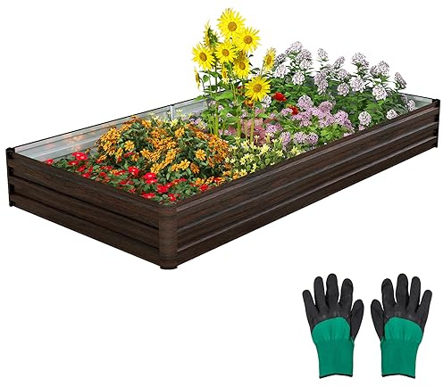 RELAX4LIFE Grande Jardinière Surélevée 240x120 CM, Carré Potager sans Fond avec 6 Piquets en Métal, Bac de Plantation Rectangulaire pour Légume Fleur Fruit