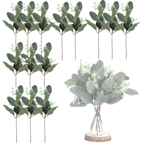 BSITSSS 14 Stück Eukalyptus Deko Künstliche Eukalyptus, Eukalyptus Künstlich, Simulation Grüner Eukalyptus Pflanze Blätter Deko Pflanzen Eukalyptusstiel für Blumenarrangement Tischdeko Hochzeit
