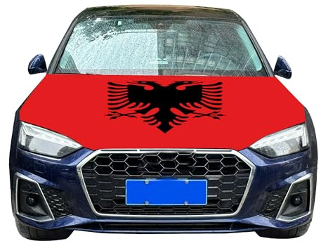 Autohaubenabdeckung mit albanischer Flagge, 1,2 x 1,5 m, elastisches Gewebe, waschbar, Autohauben-Banner für Eventdekoration Artikel