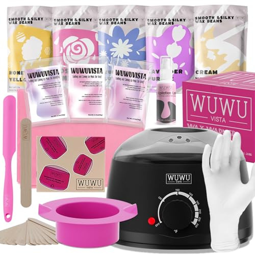 Waxing Kit, WUWUVISTA Hair Removal Hard Wax Kit with Wax Melt Warmer & Waxing Beads for Women & Men - Professional at home Wax Pot for Face/Brazilian/Full Body/Bikini/Sensitive Skin(Black, 35 items)
