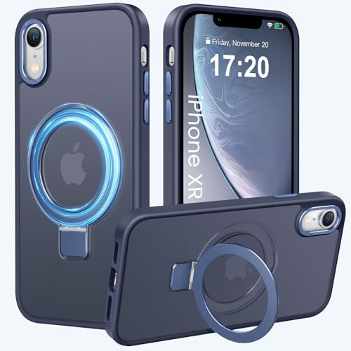 PuyaTeya Magnetic Stand for iPhone XR Case, Compatible with Mag-Safe, Military Drop Protection, Anti-scratch/fingerprint Translucent Matte iPhone XR Phone Case(Dark Blue)