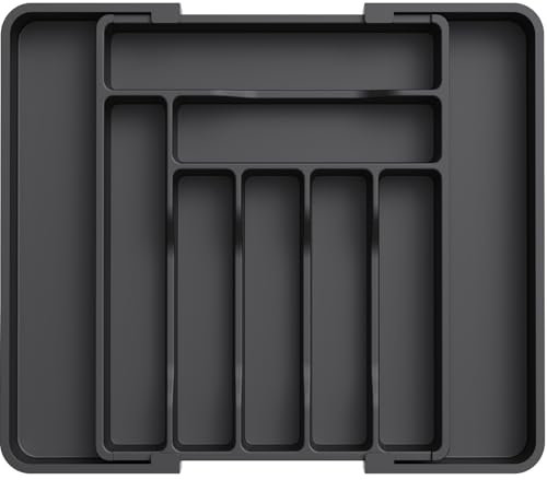 Lifewit Portaposate da Cassetto per Cucina da Cassetto, Vassoio Espandibile Porta Posate, Portaposate Regolabile in Plastica per Utensili, Cucchiai, Forchette e Coltelli, Medio, Nero