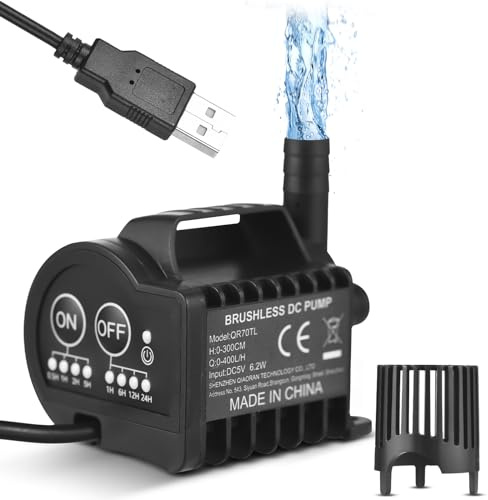 5 V elektrisk vattenpump, bärbar minivattenpump, liten fontänpump med 2 m USB-kabel och sugkoppsbas för akvarium, damm, akvarium, vattenkanna (QR70TL)