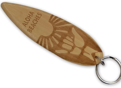 AXLorange Mini Surfbrett Hawaii Schlüsselanhänger aus Holz, mit Schriftzug, ca. 10 x 3,2 cm