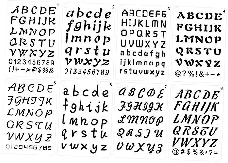 NUOBESTY Wiederverwendbare Schriftvorlagen 8-teiliges Set Mit Englischen Buchstabenschablonen Und Zahlenschablonen Zum Malen Und Für Kunstprojekte