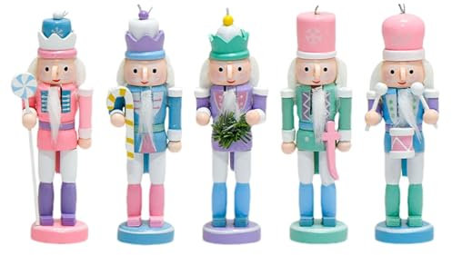 Soldat Casse-Noisette, décoration de Noël, Casse-Noisette, Figurines de Soldats Casse-Noisette, Père Noël, Casse-Noisette, Casse-Noisette, Lot de 5 Personnages fantaisistes colorés pour