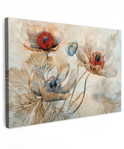 MuchoWow© Bilder Groß XXL Wohnzimmer Deko Modern Wandbild Kunstdruck | 120x80 cm - Leinwand Bild Schlafzimmer über Bett Room Decor Geschenke Blumen - Beige - Illustration