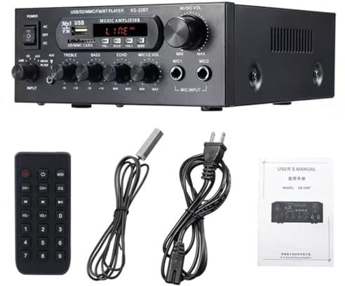 Eighosee 1200W 220V Amplificador Bluetooth HiFi Amplificador Digital 33BT EstéReo LED Amplificador de Audio Digital Aux FM Radio Enchufe de la UE