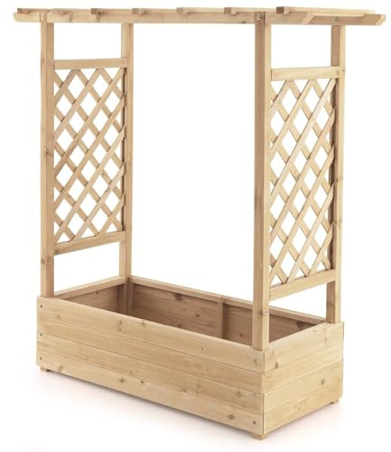TANGZON Raised Garden Bed with Arch Trellis, Freestanding Ground Garden Planter Box, Outdoor Vertical Trough Planter Container for Vine Climbing Plant Flower Herb (Natural, 110 x 44 x 113cm)