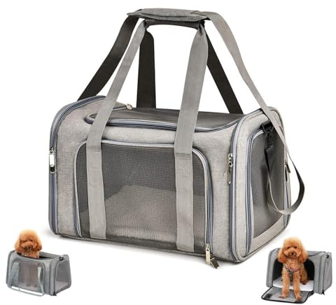 Trasportino Cani Gatti con Tappetino Rimovibile e Tracolla Regolabile, Zaino Morbida Traspirante per Animali Piccola Media Taglia,Borsa Trasporto Cane Gatto Portatile Ripiegabile per Viaggiare(Grigio)