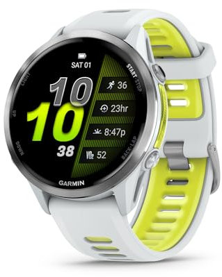 Garmin® Forerunner® 970, Premium GPS Running and Triathlon Smartwatch, AMOLED Display, Built-in LED Flashlight, Titanium with Whitestone Case and Whitestone/Translucent Amp Yellow Band
