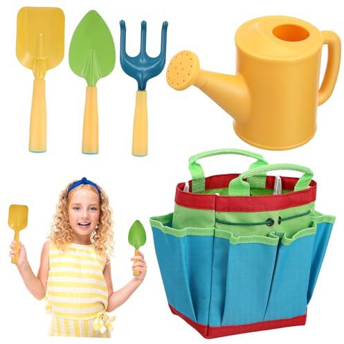 VICASKY Junge Mädchen Gartenwerkzeugset Set Mit Gießkanne Schaufeln Und Tragetasche Für Kleinkinder Ergonomische Handgriffe Vielseitig Einsetzbar Leicht Und Tragbar Für Gartenaktivitäten