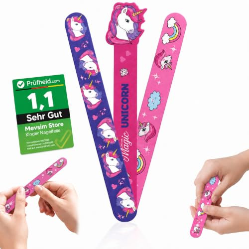 Einhorn Nagelfeile 3er Set – Nagelfeilen für Kinder & Erwachsene – Cartoon Maniküre Feilen Set für gepflegte Nägel – Hochwertige Glasnagelfeile Alternative, langlebig & süßes Design Geschenkidee