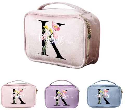 Kaululu Klein Kosmetiktasche Damen Personalisierte Kulturtasche Graviert mit Geburtstagsblume und Name Kosmetiktasche zum Aufhängen Make Up Tasche Cosmetic Bag Organizer für Reisen (D)