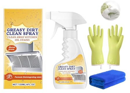 Greasy dirt Clean Spray, Foam Cleaner, küchenfronten Reiniger, Multifunktionaler, starker, öliger Küchenschaumreiniger, mit Reinigungshandschuhen und Lappen, für Backöfen und Herde