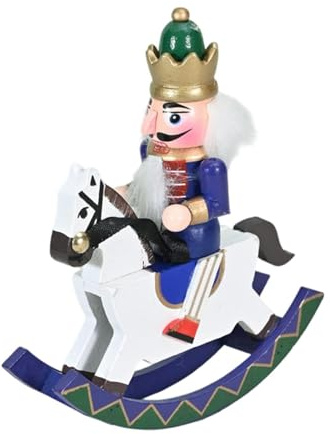 PawwJoy Figura decorativa de cascanueces de Navidad de madera de caballo balancín de 4.72 x 1.38 x 5.71 pulgadas, adorno de escritorio para fiestas en casa, festivales en interiores, color azul