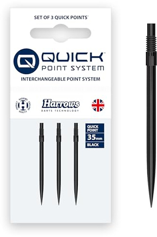 Harrows Quick Point Steeltip Dartspitzen | Ersatz-Dartspitzen in Schwarz & Silber | 26mm, 30mm, 35mm, 40mm & 42mm | Kompatibel mit QP System