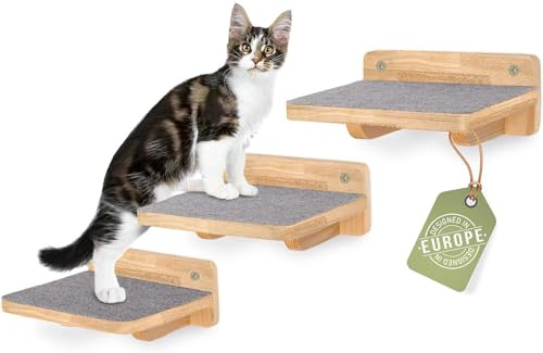 WOOWOOD Klättervägg för katter – kattrappa, set om 3 – kattrappa, vägg – klättervägg i set – kattstege – klättring för katter – väggdekoration | XL