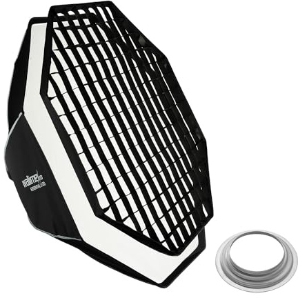 Walimex pro Essential Softbox Octagon 120cm + Adapter Hensel EH, 360°, einfacher Aufbau, inkl. Grid, Bowens Adapter und Transporttasche, ideal für Porträts und Beauty-Aufnahmen