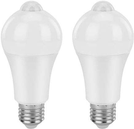 OurLeeme PIR Motion Sensor LED Bulbs, 2 Pack E27 Warm White 12W | Smart Bayonet Light Bulb, Auto On/Off Standard Light Bulbs for Front Door Hallway Basement Garage Stairs