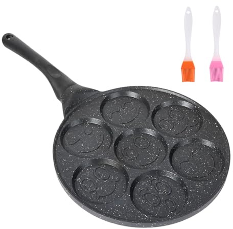 Yeqqzq Emoji Smiley Face Pancake Pan, 7 Unique Designs Nonstick Mini Aluminum Pan, Perfect for for Kids Holiday Breakfast, Brunch Parties, Crepe, Birthday Xmas Stocking Stuffer Gift ﻿