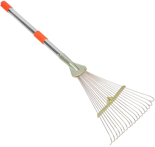 JOINPAYA Rastrillo de Metal para Jardín y Césped Mango Extensible de 80 Cm y 18 Dientes, Herramienta Manual para Césped y Hojas, Adecuado para Jardinería y Actividades al Aire Libre
