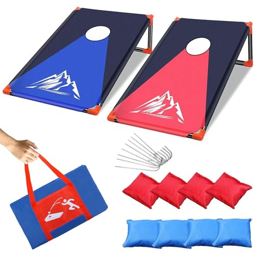 OBOVO Portable Cornhole Juego de, Cornhole al Aire Libre con Marco 8 Bolsas de Frijoles y Bolsa de Transporte para el Patio Trasero, césped, Camping Juegos Jardin de Jardín Rojo