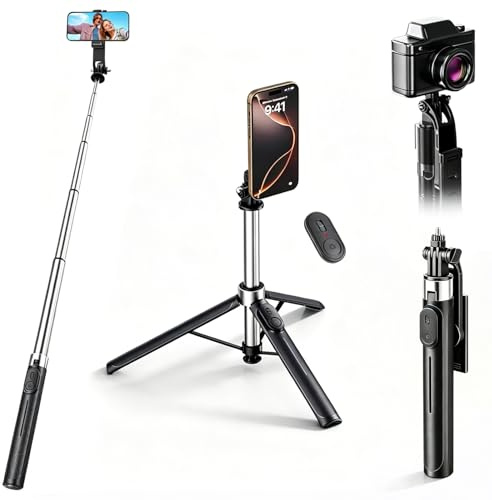 TIGERRDU Selfie Stick,Phone Tripod, 4 in 1 Selfie Stick Tripod, Extendable and Portable with Detachable Wireless Remote & Stable Stand, Compatible with iPhone/Galaxy/Huawei etc. (130cm Stable version)