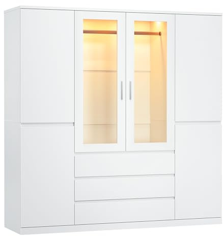 Dripex Sechs Tore Kleiderschrank, 160x48x180cm, 3 Schubladen Wardrobe Closet Weiß