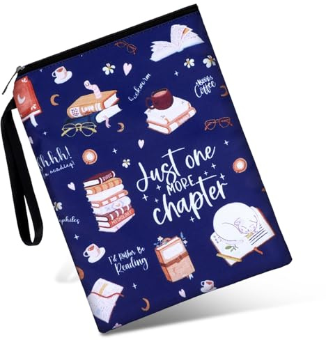 XLIUAX Just One More Chapter Book Sleeve, 11x 8.5 inch Waterproof Book Protector with Zipper and Front Pocket Washable Canvas Paperback Cover for Readers Lovers Gifts Books Accessories Travel Vacation