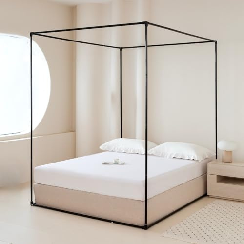 Beyeutao Double Size Bed Canopy Frame Four Corners Post Canopy Bed Frame W135×L200×H200 cm Black Mosquito Net Frame Metal 4 Poster Bed Bracket Fit for Play Tent Outdoor or Indoor