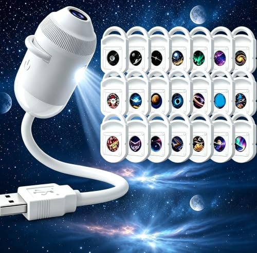 Two in One Holographic Night Light Projector USB Light Projector with Adjustable Brightness,Plug-and-Play Suitable for Decorating Bedroom Ceilings and Walls,Galaxy Projector (White, 24 Films)
