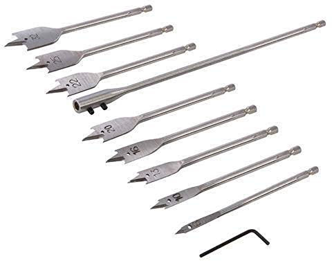 Silverline 481937 Flachfräsbohrer und Verlängerung, 10-tlg. Satz 6–32 mm