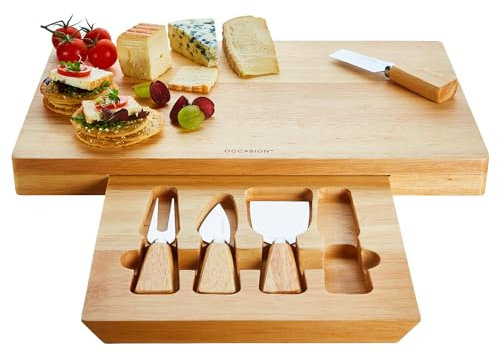 Occassion Cheese Board and Knife Gift Set with slide out storage - Colour Boxed