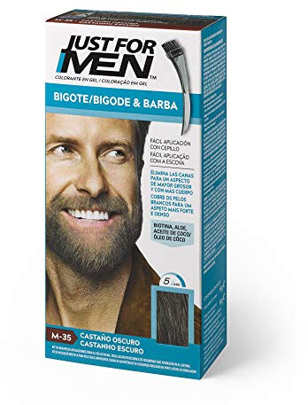 Just for men Tinte Colorante En Gel Para Barba Y Bigote Para Hombre. Elimina Las Canas Y Cuida La Barba En 5 Minutos. Castaño Oscuro, M35 - Castaño Oscuro, 15 Mililitro